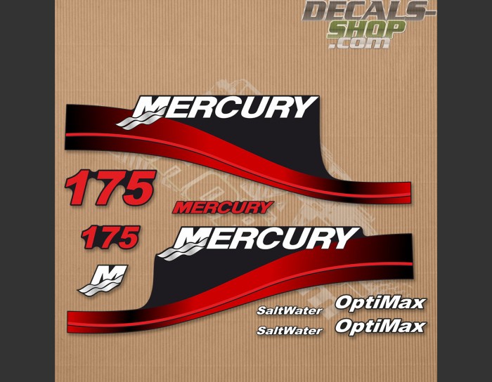 Mercury 175HP Optimax Saltwater Outboard Decal Kit RED Mercury 175HP Optimax Saltwater Outboard Decal Kit RED